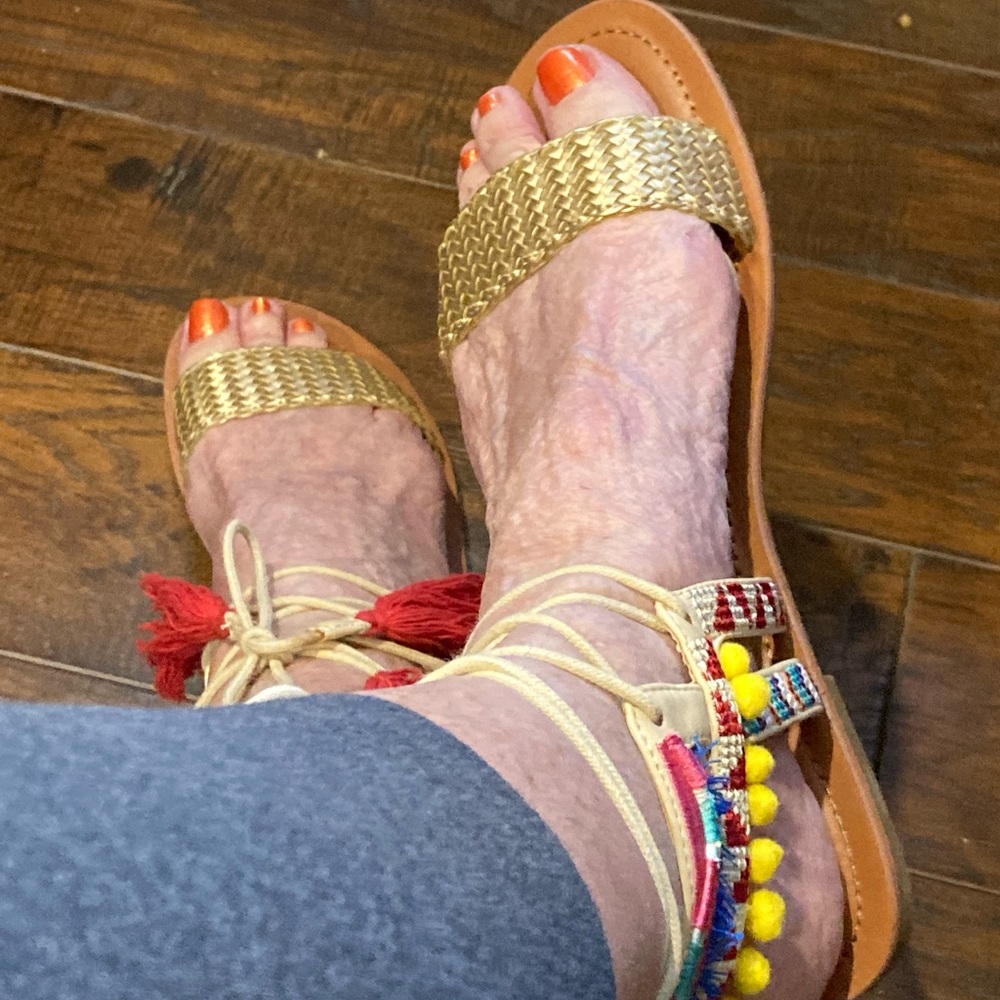 Colorful ankle wrap sandals